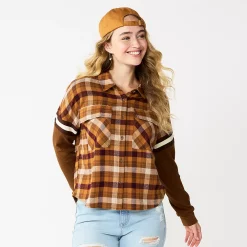 Juniors' SO® Fashion Flannel Shirt -Cheap SO Store 5697480 Brown Plaid