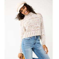 Juniors' SO® Cropped Mockneck Spacedye Sweater -Cheap SO Store 5705778 Egret Combo