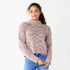 Juniors' SO® Cropped Mockneck Spacedye Sweater -Cheap SO Store 5705778 Lilac Haze Combo