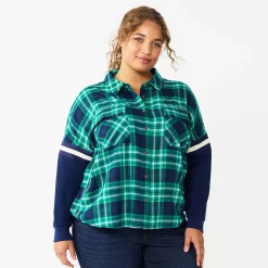 Juniors' Plus Size SO® Fashion Flannel Shirt 15 Juniors' Plus Size SO® Fashion Flannel Shirt -Cheap SO Store 5711970 Blue Green Plaid