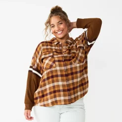 Juniors' Plus Size SO® Fashion Flannel Shirt 18 Juniors' Plus Size SO® Fashion Flannel Shirt -Cheap SO Store 5711970 Brown Plaid