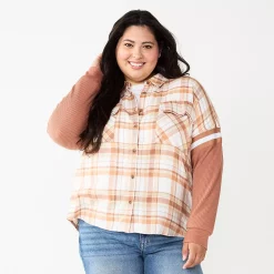 Juniors' Plus Size SO® Fashion Flannel Shirt 14 Juniors' Plus Size SO® Fashion Flannel Shirt -Cheap SO Store 5711970 White Rust Plaid