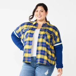 Juniors' Plus Size SO® Fashion Flannel Shirt 16 Juniors' Plus Size SO® Fashion Flannel Shirt -Cheap SO Store 5711970 Yellow Navy Plaid