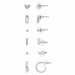 SO® Silver Tone Multi Post Heart, Paper Clip and J-Hoop 6 Pack Earring Set