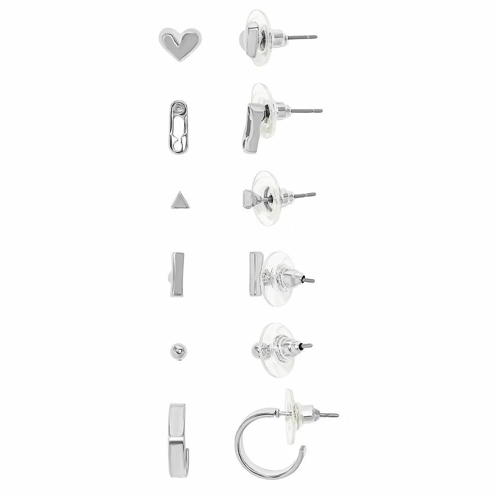 SO® Silver Tone Multi Post Heart, Paper Clip and J-Hoop 6 Pack Earring Set 3 SO® Silver Tone Multi Post Heart, Paper Clip and J-Hoop 6 Pack Earring Set
