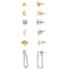 SO® Two Tone Multi Icon Post Earring 6 Pack Set