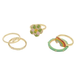 SO® Gold Tone Rainbow and Checkered Flower Statement Ring Set