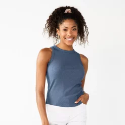Juniors' SO® Ribbed High-Neck Tank -Cheap SO Store 5799507 Common Blue