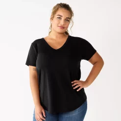 Juniors' Plus Size SO® Short Sleeve V-Neck Core Tee 24 Juniors' Plus Size SO® Short Sleeve V-Neck Core Tee -Cheap SO Store 5812443 Black Luxe