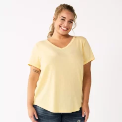 Juniors' Plus Size SO® Short Sleeve V-Neck Core Tee 29 Juniors' Plus Size SO® Short Sleeve V-Neck Core Tee -Cheap SO Store 5812443 Yellow Puff