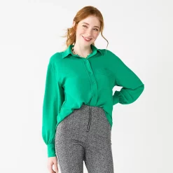 Juniors' SO® Oversized Textured Button Front Top