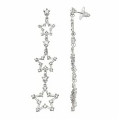 SO® Silver Tone Simulated Crystal Stars Drop Earrings