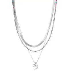 SO® Silver Tone Rhinestone Multi Strand Necklace