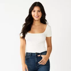 Juniors' SO® Solid Squareneck Bodysuit -Cheap SO Store 5837306 Coconut White