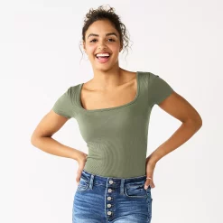 Juniors' SO® Solid Squareneck Bodysuit -Cheap SO Store 5837306 Galvanized Green