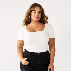 Juniors' Plus Size SO® Seamless Bodysuit -Cheap SO Store 5837350 Coconut White