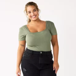 Juniors' Plus Size SO® Seamless Bodysuit -Cheap SO Store 5837350 Glavanized Green
