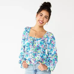 Juniors' SO® Squareneck Peplum Blouse