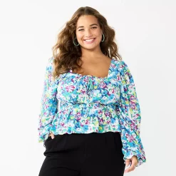 Juniors' Plus Size SO® Squareneck Peplum Blouse