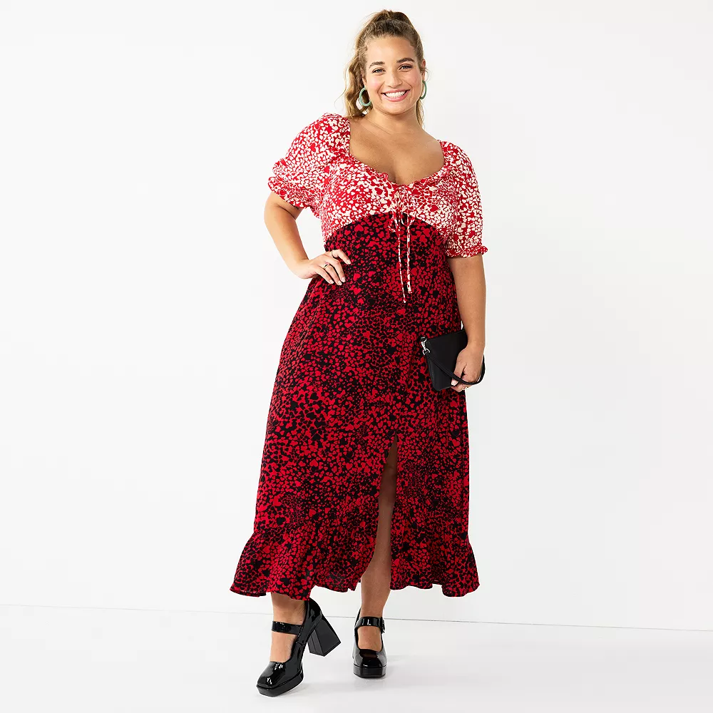 Juniors' Plus Size SO® Mixed-Print Puff-Sleeve Midi Dress 3 Juniors' Plus Size SO® Mixed-Print Puff-Sleeve Midi Dress