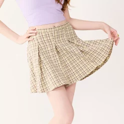 Juniors' SO® Pleated High-Rise Mini Skirt -Cheap SO Store 5858747 Yellow Brown Plaid