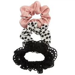 SO® Black, White and Pink Crochet Scrunchie Set