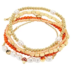 SO® Gold Tone Simulated Pearl And Charm Mixed Bracelet Set