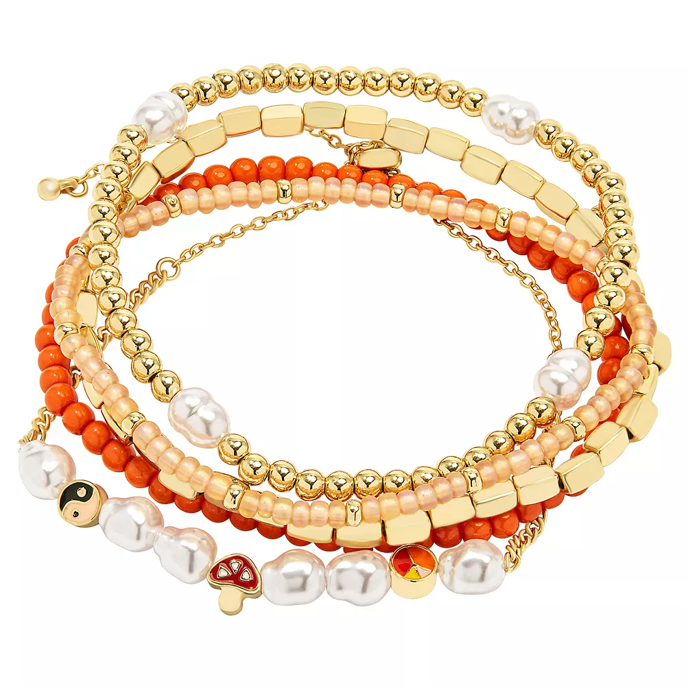 SO® Gold Tone Simulated Pearl And Charm Mixed Bracelet Set 3 SO® Gold Tone Simulated Pearl And Charm Mixed Bracelet Set