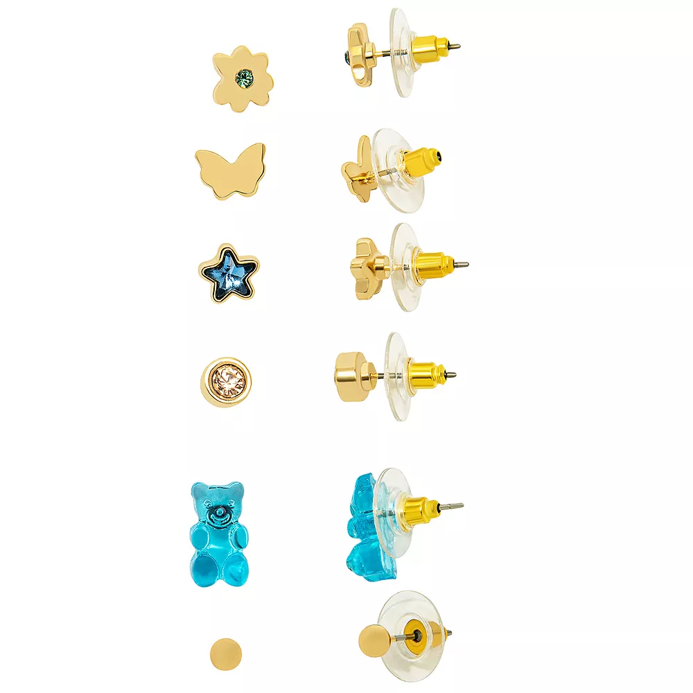 SO® Gold Tone Gummy Bear And Star Multi Stud Earrings Set 3 SO® Gold Tone Gummy Bear And Star Multi Stud Earrings Set