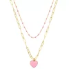 SO® Gold Tone Two Row Pink Bead And Heart Pendant Chain Necklace -Cheap SO Store 5897481