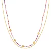 SO® Gold Tone Two Row Pink Beads With Heart Station Necklace -Cheap SO Store 5897482