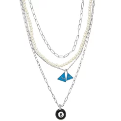 SO® Gold Tone Four Row Simulated Pearl And 8 Ball Charm Necklace