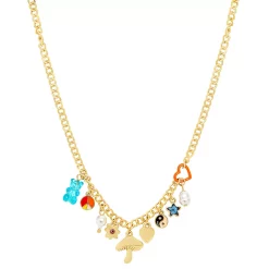 SO® Gold Tone Multi Charm Chain Drop Necklace