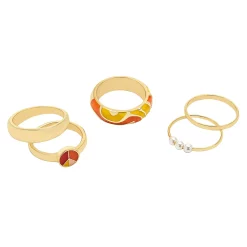 SO® Gold Tone Peace Simulated Pearl Accent Ring Set