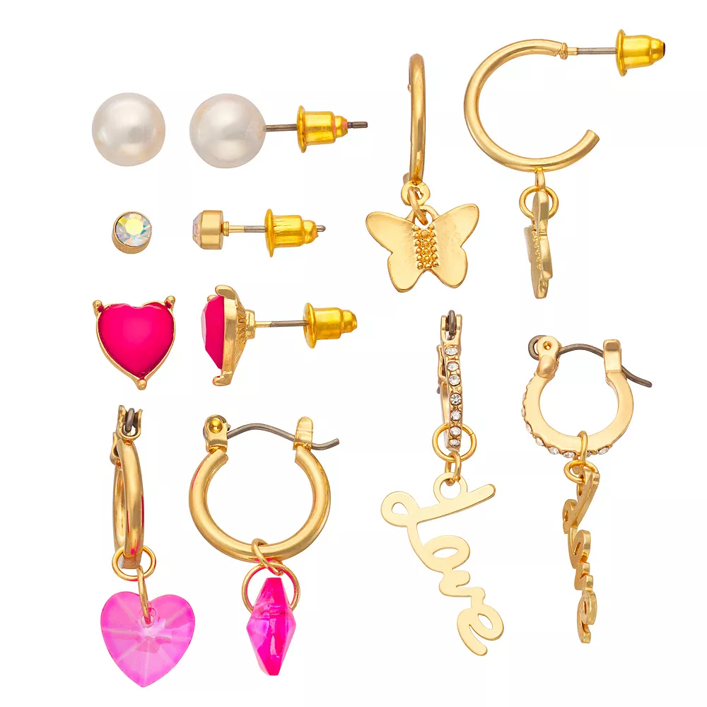 SO® Gold Tone Heart and Butterfly Earring Set 3 SO® Gold Tone Heart and Butterfly Earring Set