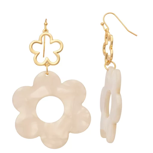 SO® Gold Tone Double Daisy Drop Earrings -Cheap SO Store 5900287