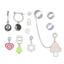 SO® Silver Tone Retro Charm Earring Set