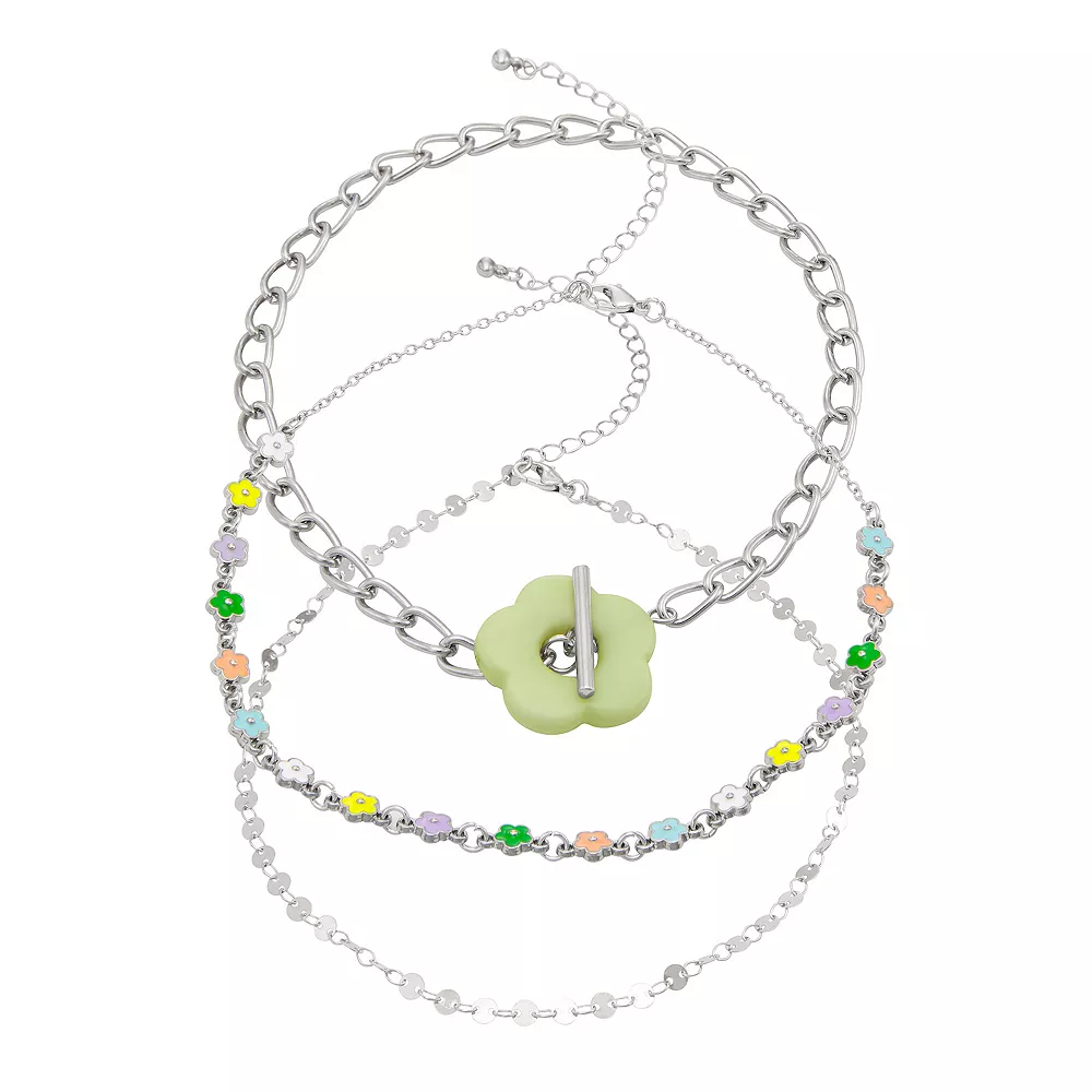 SO® Silver Tone Enamel Daisy Toggle Choker Set 3 SO® Silver Tone Enamel Daisy Toggle Choker Set