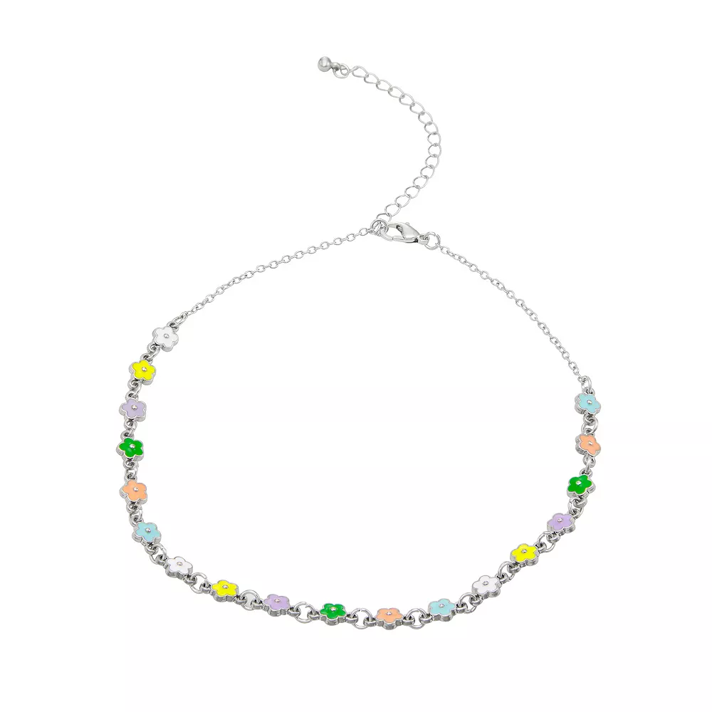 SO® Silver Tone Enamel Daisy Toggle Choker Set 4 SO® Silver Tone Enamel Daisy Toggle Choker Set - Image 2