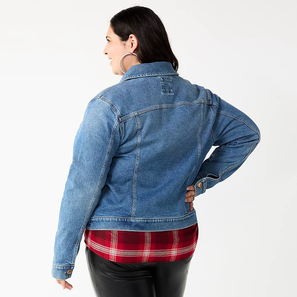Juniors' Plus Size SO® Casual Cropped Jean Jacket 4 Juniors' Plus Size SO® Casual Cropped Jean Jacket - Image 2