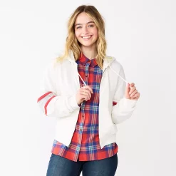 Juniors' SO® Favorite Long Sleeve Zip-Up Hoodie 10 Juniors' SO® Favorite Long Sleeve Zip-Up Hoodie -Cheap SO Store 6171409 White Arm Stripe